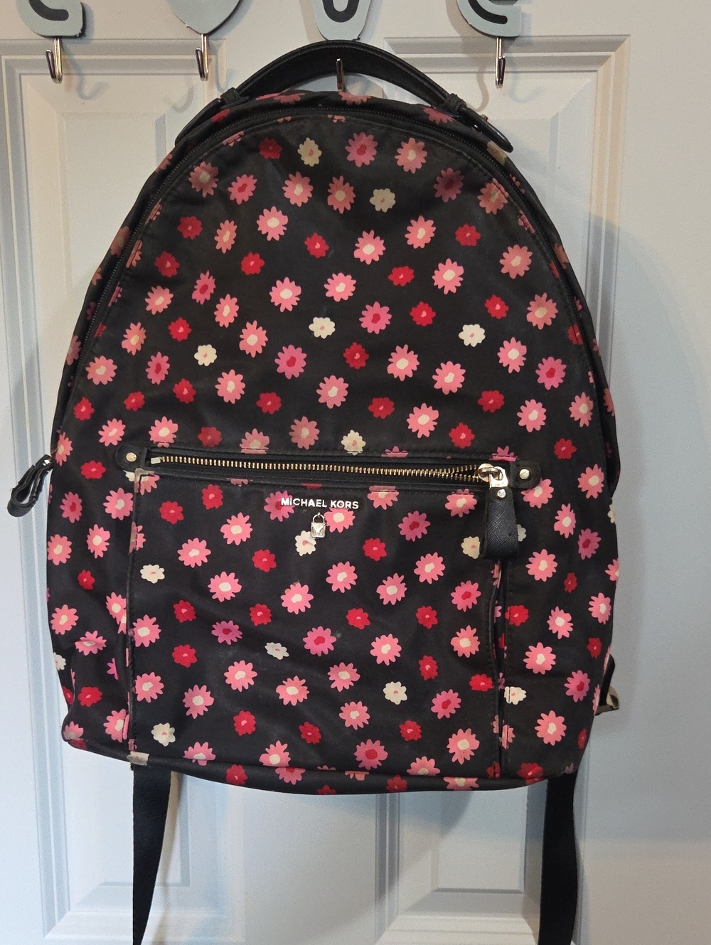 Michael Kors Kelsey Nylon Backpack Large Black Ultra Pink Ruby Jewel
